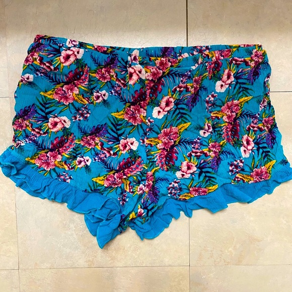 Juniors Shorts-Tropical Pattern W/Elastic Tie Waist-LARGE - Picture 2 of 3